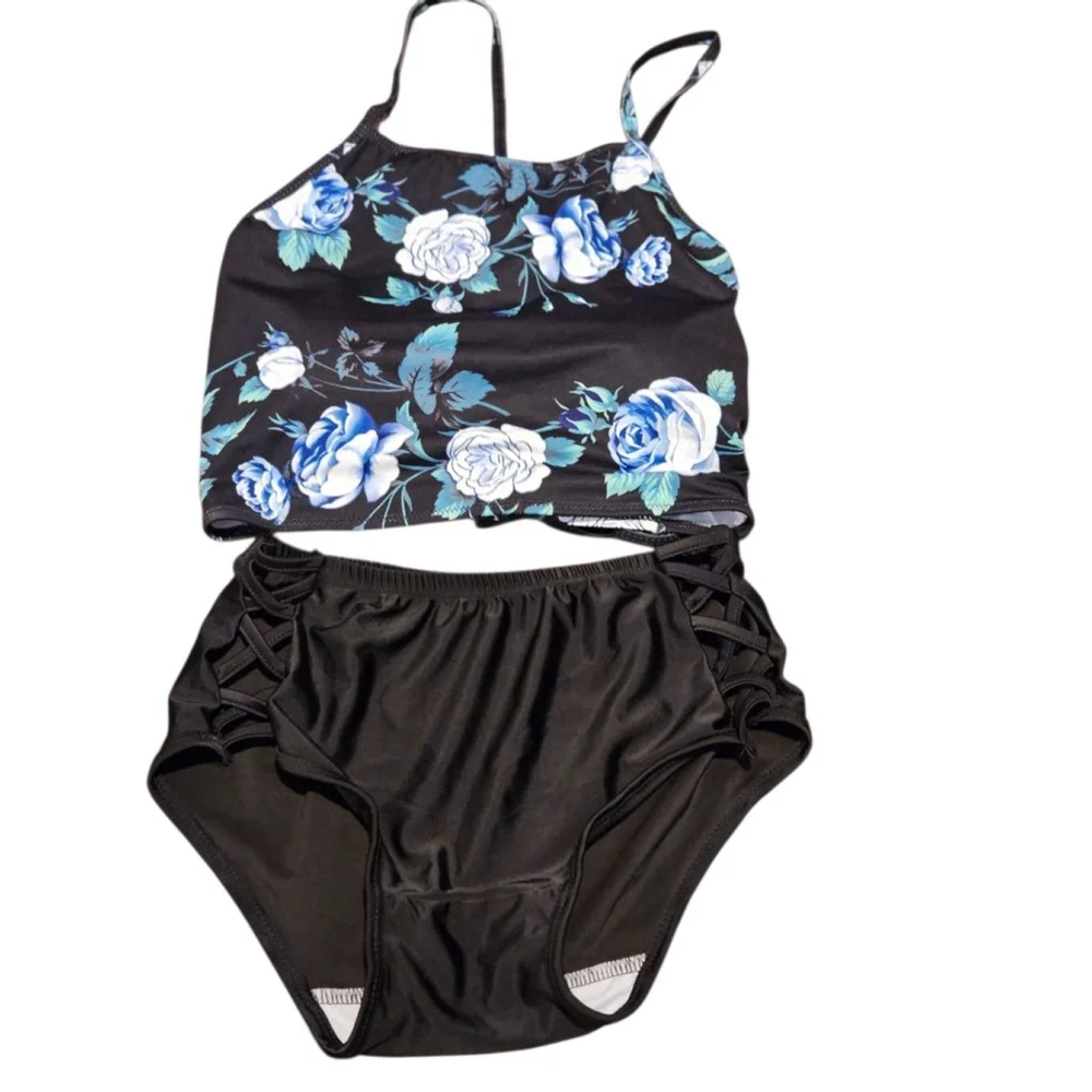 Unbranded Black & Blue Floral Swimwear Bikini Set Size L - Picture 8 of 8